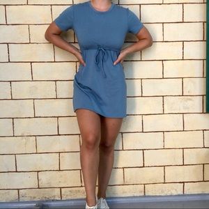 Baby blue t-shirt front tie mini dress